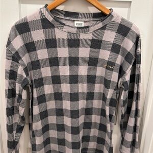 PINK Grey Plaid Waffle Long Sleeve Pajama Shirt